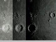 A proeminente e jovem cratera COPERNICUS em 3 etapas de iluminação.